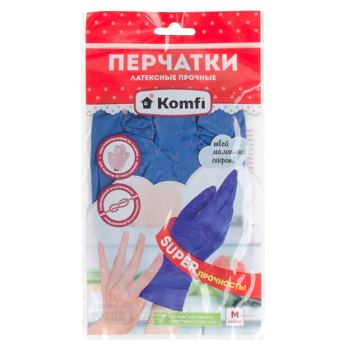 HB002G Перчатки латексные прочные M, 1 пара, Komfi/144/12